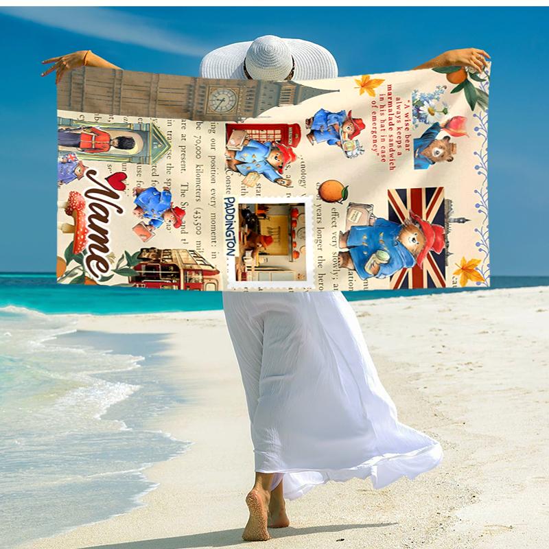 Personalized customized proof beach towel with Paddington Bear pattern - soft, absorbent,quick-drying,perfect swimming,camping&bathing