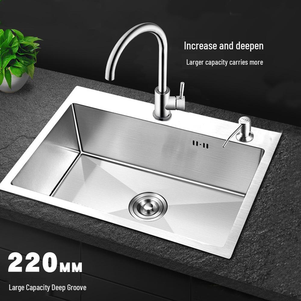 Large Countertop Vegetable Washing Sink - Brushed Handmade Thickened 304 Stainless Steel Single Bowl Undermount Basin