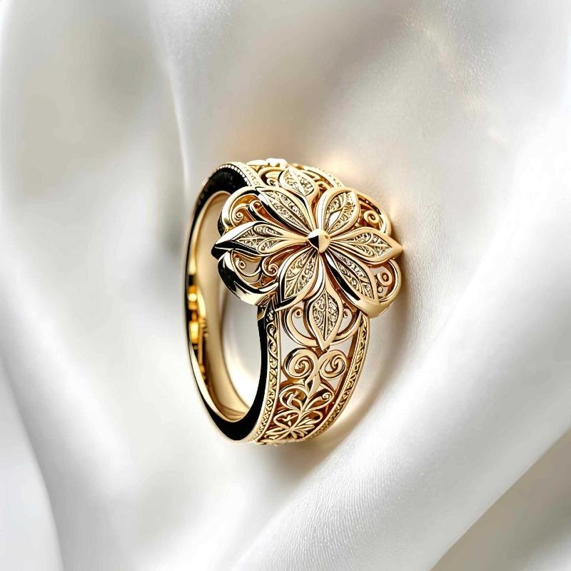 Exquisite Hollowed-out Floral Niche Design Engraved Ring with Unique Style, Suitable for Various Occasions.