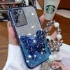 3D Butterfly Phone Holder Bead Bracelet Glitter Plating Case for Samsung Galaxy S24 S23 S22 S21 S20 FE Ultra S10 Plus Cover