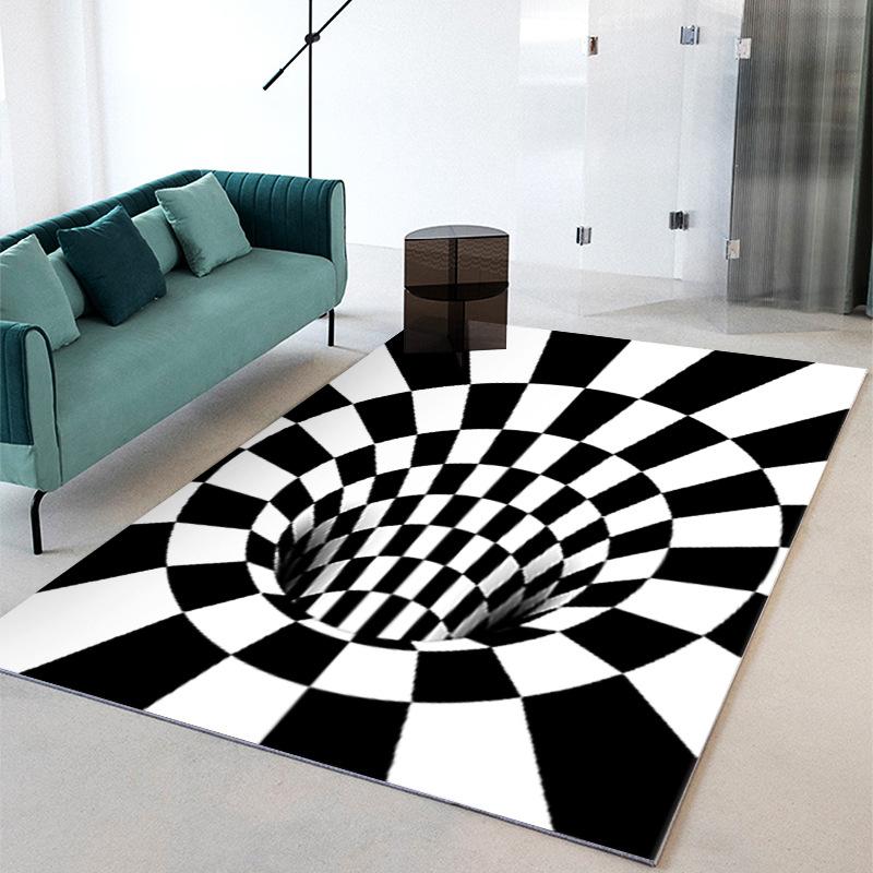 

Черно-белый вихревой визуальный ковер Геометрическая простота Коврик под журнальный столик для гостиной Коврик для пола в прихожую 40 * 60cm high density machine washable