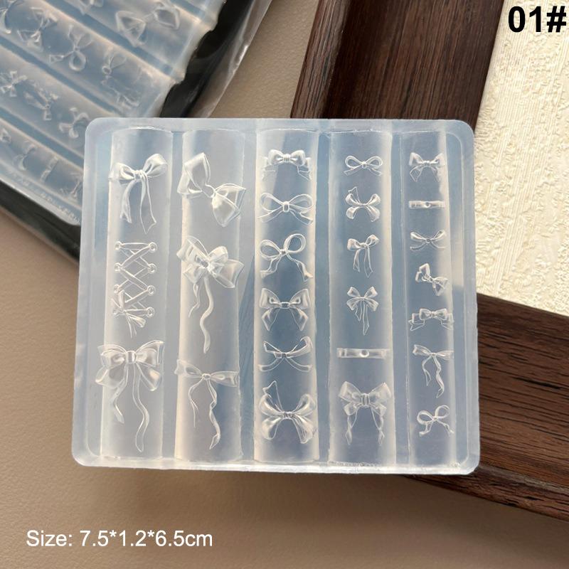3D Ribbon Bowknot Silicone Mold for UV Gel Polish Stamping Stencils DIY Nail Art Design Charms Carving Art Mould