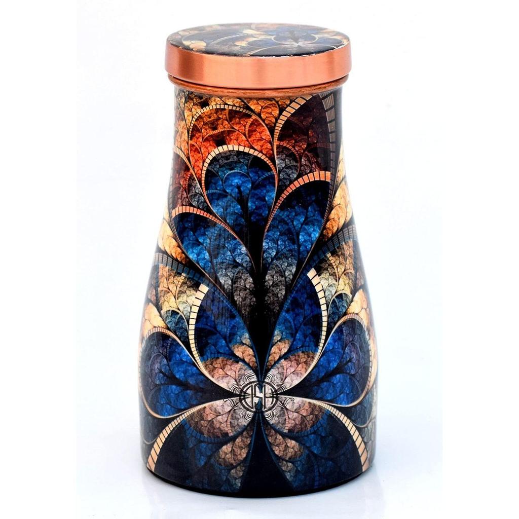 Copper Bedroom Bottle Printed Jug with Inbuilt Glass, Joint Free Bedside Pot, Modern Design, (1000 ML)