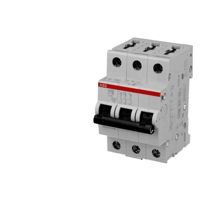 Disjoncteur Modulaire ABB 20A 3P S203-C20 Pouvoir de coupure 6000A. Courbe C. Conforme à la norme NF et VDE.