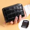 Vintage Mini Slim Card Holder with Zipper PU Zero Wallet Crocodile Pattern Multi Card Slots Thin Small Purse Driver License Case