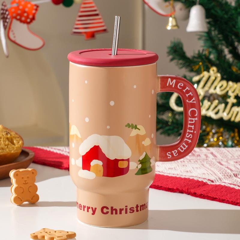 Creative Christmas Ceramic Cup With High Value Home Large Capacity Office Couple Water Cup With Gift