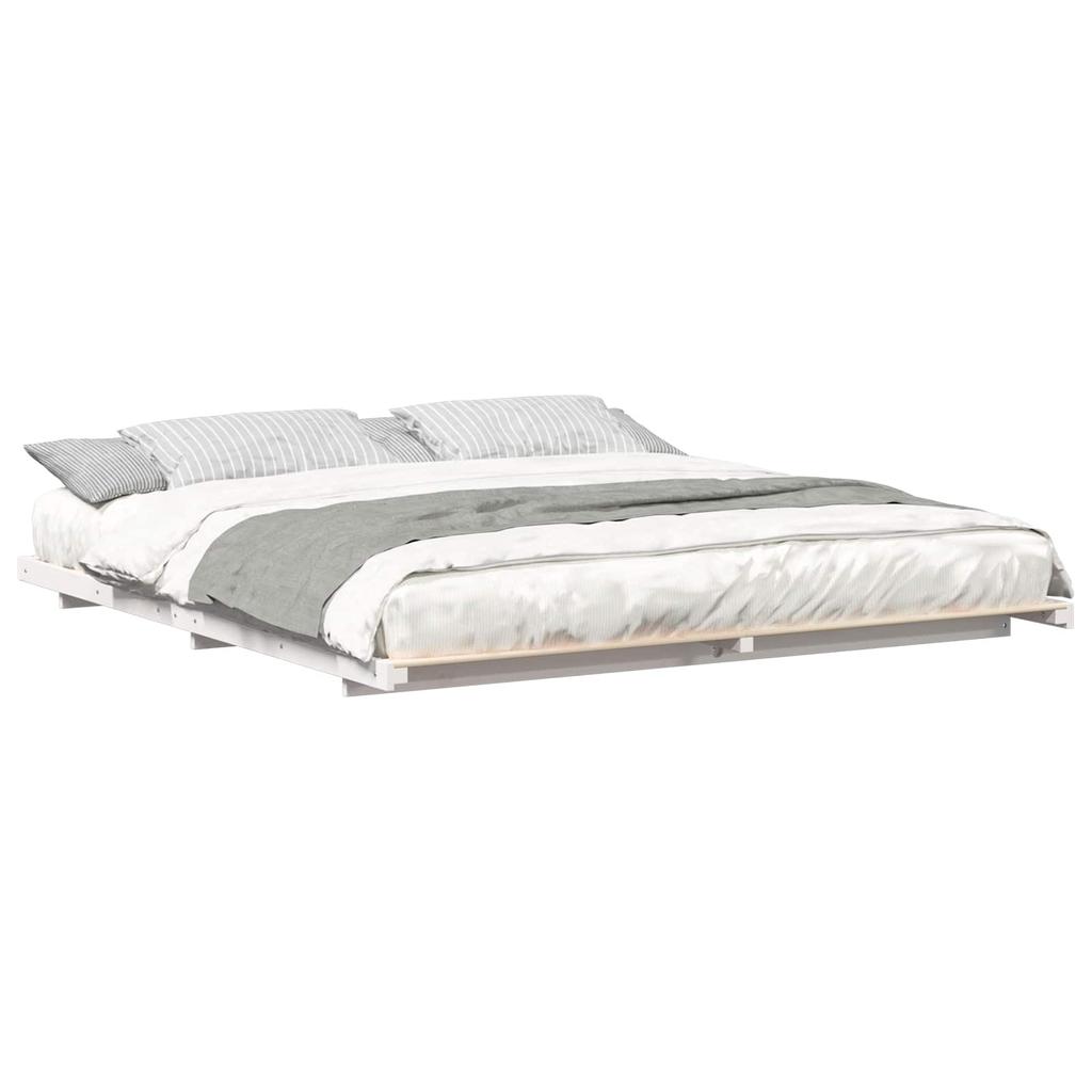 Bed Frame White 200 x 220 cm Solid Pine Wood