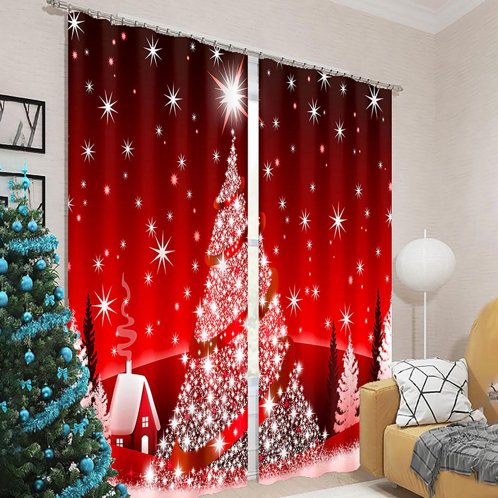2 Pieces Christmas Blackout Curtains Exquisite Xmas Themed Festival Ornament Window Decor Accessory for Scene Layout