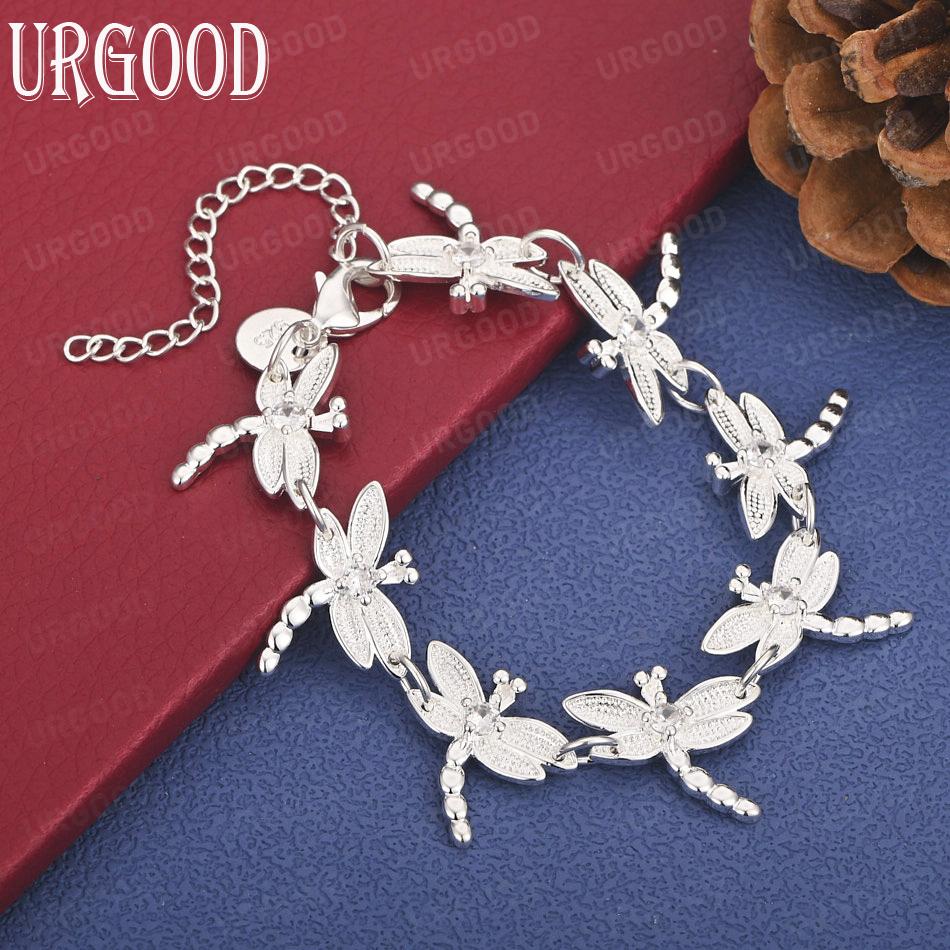 925 Sterling Silver Dragonfly Chain Bracelet Fashion Wedding Jewelry