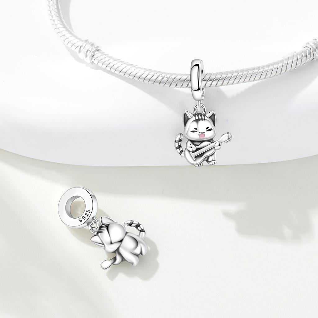 PANPOKI Copper Metal Singing Cat Pet Animal Authentic Original Pendant Bead Components Bracelet High Quality Fine Jewelry Charm Bead Components High