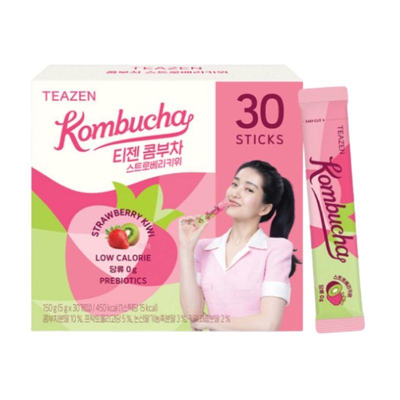 TEAZEN Strawberry Kiwi Kombucha Korean Sparkling Fruit Tea Drink 30 Sticks 1box(30ea)
