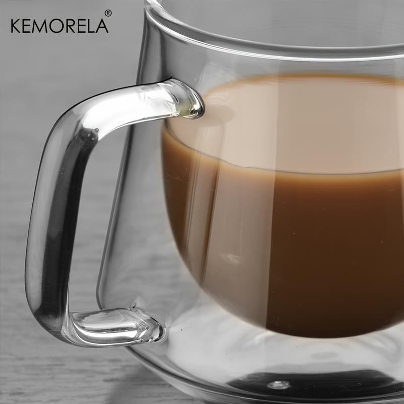 KEMORELA 4pcs Double Wall Glass Coffee Cup With Handle Insulated Transparent Coffee Cup Double wall Drinkware Tea Milk Latte