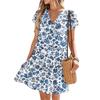 Women's Dresses Short Sleeve V-Neck Floral Printed Loose Casual Temperament Beach Dresses
