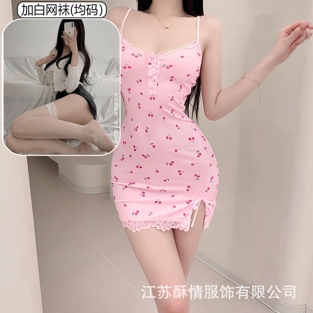 Sex lingerie pure desire cherry sexy women's bed small chest plus chest pad passion uniform seduction suit
