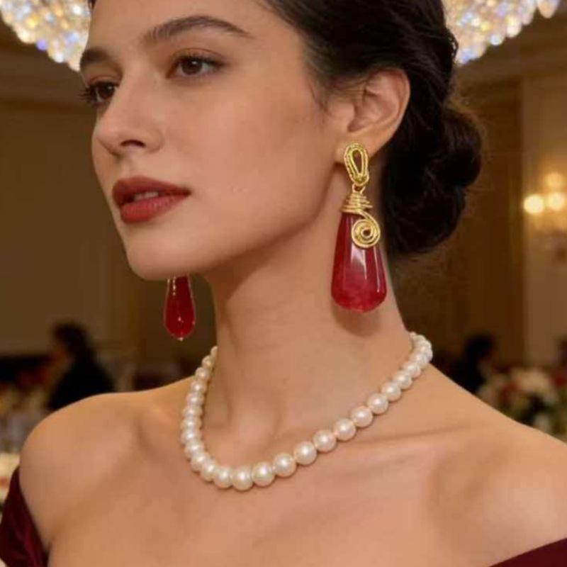 Vintage Różowe Żywiczne Kolczyki Krople Wody: Eleganckie, Retro, Długie Kolczyki Sztyfty