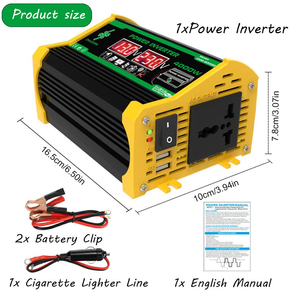 6000W Car Inverter 12V To 220V/110V Vehicle Smart Inverter LCD Display Sine Inverter Transformer Dual USB Smart Car Power Supply 4000W 12V to 110V