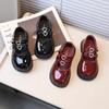 Children Leather Shoes for Spring Wine Red Black Elegant Girl's Mary Janes Chunky Hook-loop Beautiful Comfy Kids Shoe 26-36