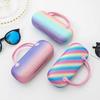 Waterproof PU Top Handle Glasses Pouch Oval Shape Rainbow Sunglasses Box  Office Workers