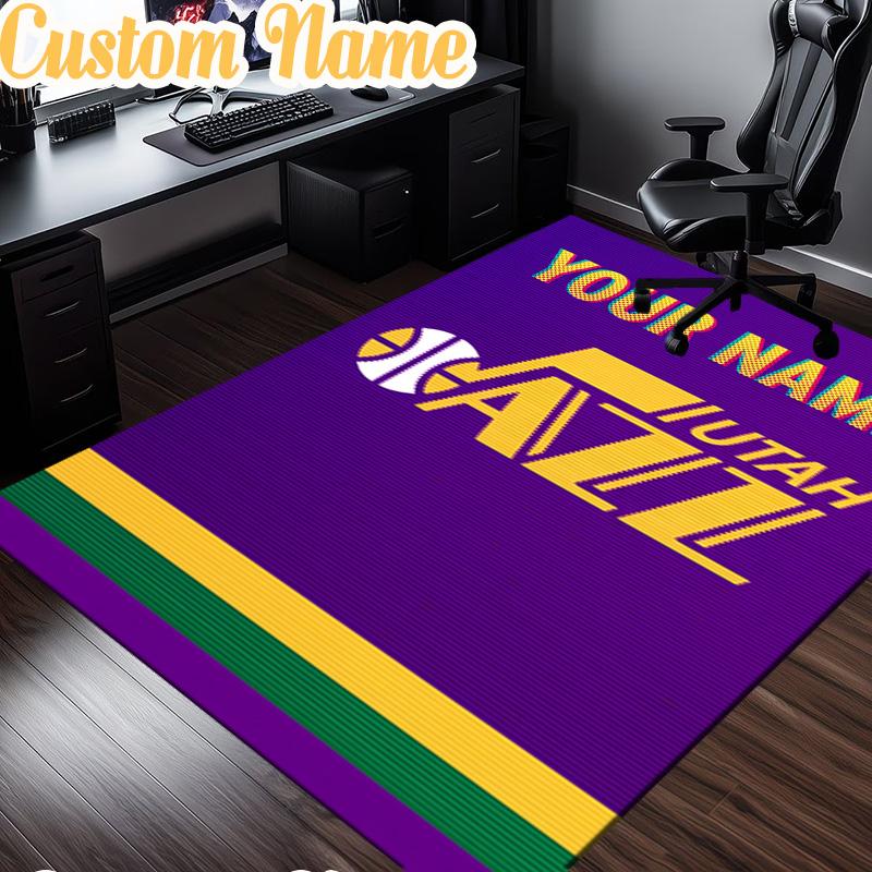 Custom Name Jazz Basketball Team Rug, Office Rug, Chair Rug, Carpet for Living Rooms, Doormat Game Rug Home Decor Christmas Gifts