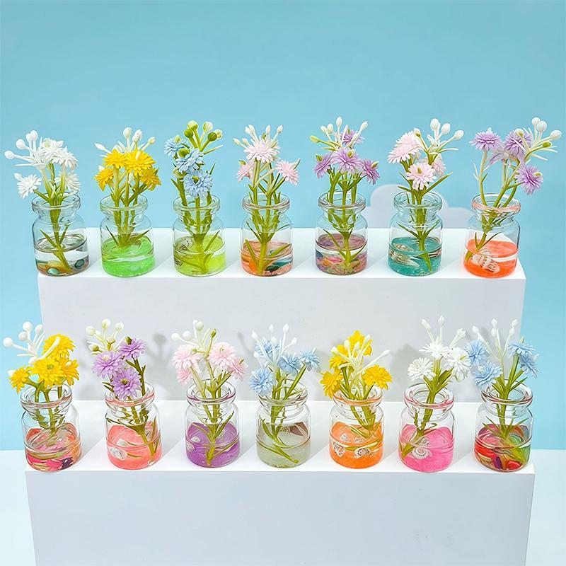 5Pcs Super Bright Luminous Vase Simulated Flowers Ins Style Creative Car Interior Center Console Desktop Glass Ornaments