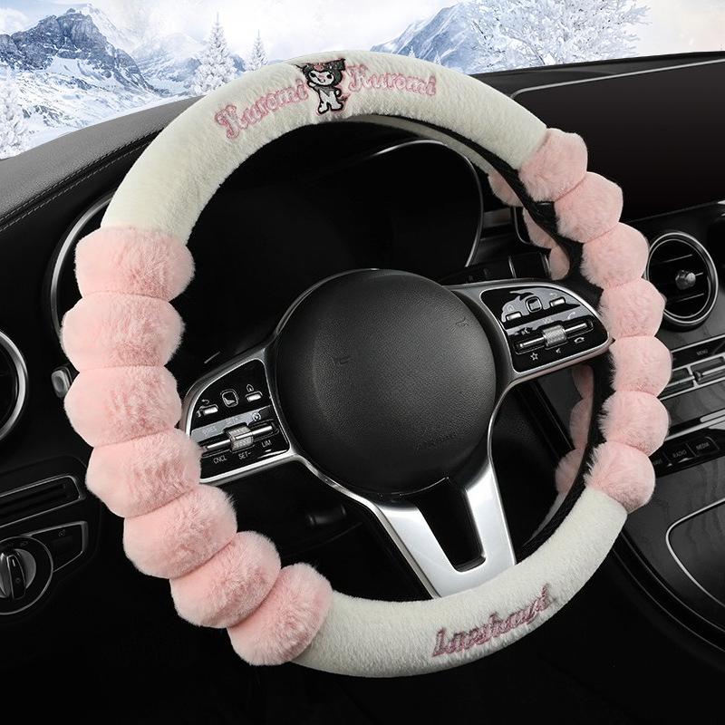 New Kuromi Winter Plush Rabbit Velvet Warm Steering Wheel Cover Soft Handle Cover for Men And Women Car Accessory