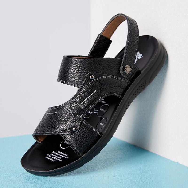 Sandali in pelle di mucca, sandali da uomo in vera pelle, sandali estivi traspiranti, scarpe da spiaggia antiscivolo, sandali per uomo