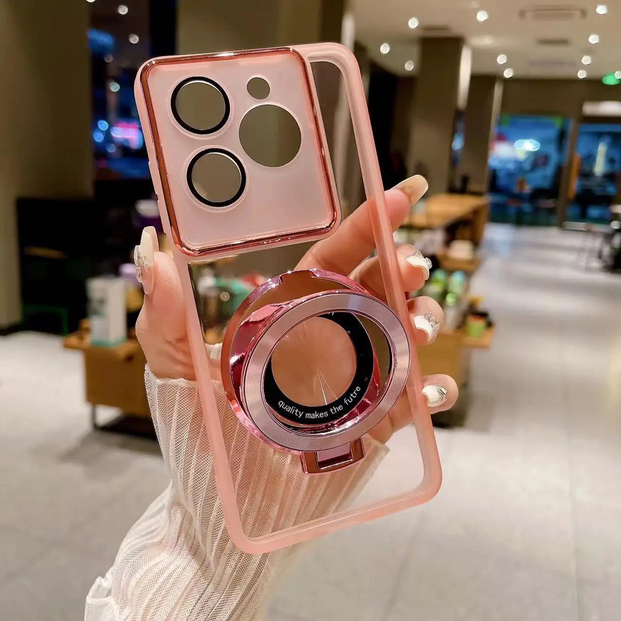 

Магнитный держатель-кольцо Чехол для телефона для Xiaomi Redmi Note 14 13 9 8 7 13C 12C 11 10 12 13 Pro Plus Turbo 3 Прозрачная крышка Note 14 Pro Plus розовый