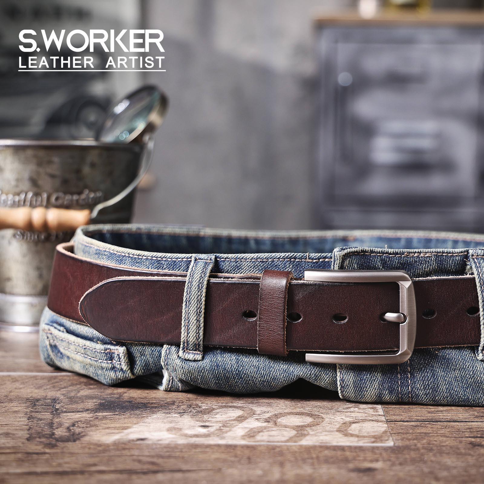 

Men s Retro Top Grain Leather Belt - Pin Buckle, Handmade, Genuine Cowhide, Versatile, Classic Style 105 cm червоний/коричневий