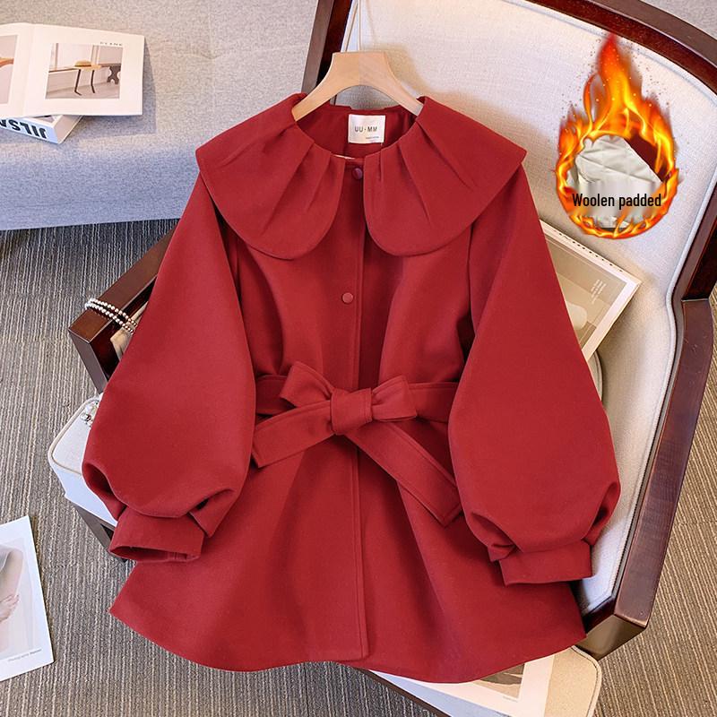Women's French-Style Doll Collar Windbreaker: Waist-Cinched Wool Padded Coat for Late Autumn & Early Winter 2026.