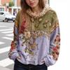 Dámská móda Dlouhý rukáv S kapucí Vintage Patchwork Květinový potisk Ležérní mikina Top