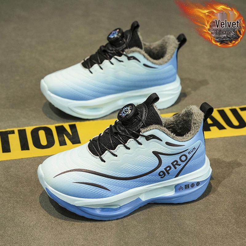 2025 Winter Boys  Durable Basketball Shoes with Rotary Buckle for Kids 33 джинсовый синий