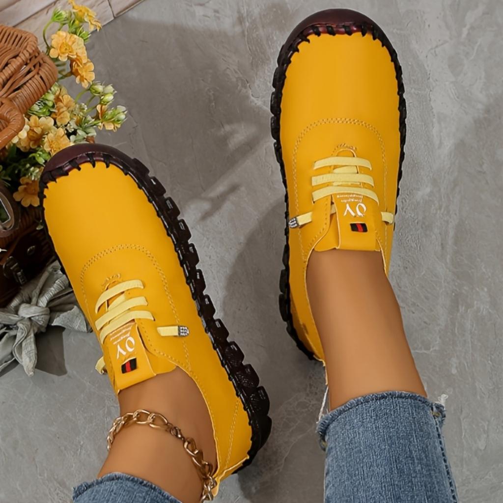 Handmade Women's Casual Sports Shoes, Lightweight and Suitable for All Seasons with Solid Color Lace Up Shoes, Round Toe and Comfortable PU Sole