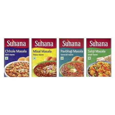Suhana Masala Combo von 4 - Chhole Masala 50g, Pavbhaji Masala 50g, Sabji Masala 50g, Misal Masala 50g