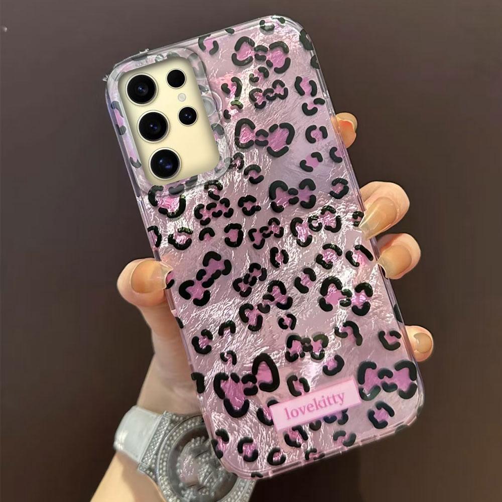 Retro Pink Leopard Glacier Texture Phone Case for Samsung Galaxy S25 S24 S23 S22 S21 FE Plus Ultra Shell Silicone Back TPU Cover
