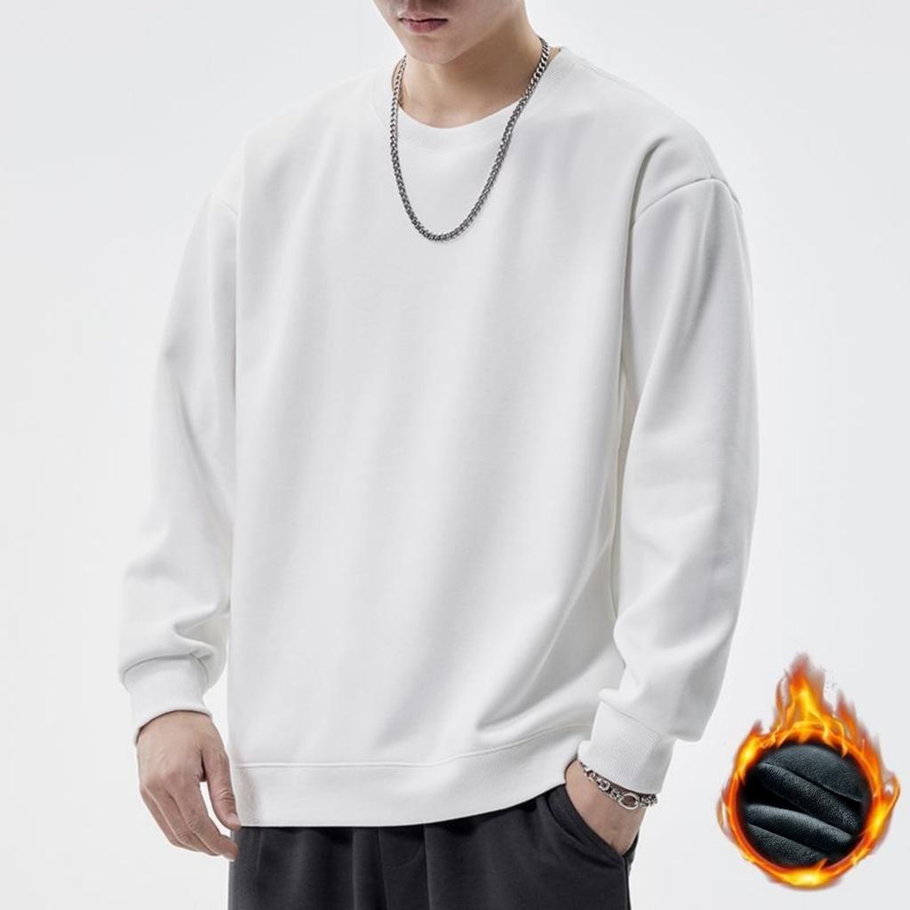 Men's And Women's Solid-color Casual Round-neck Long-sleeved Top, Men's Fitted, Fleece And Thickened Base Sweatshirt