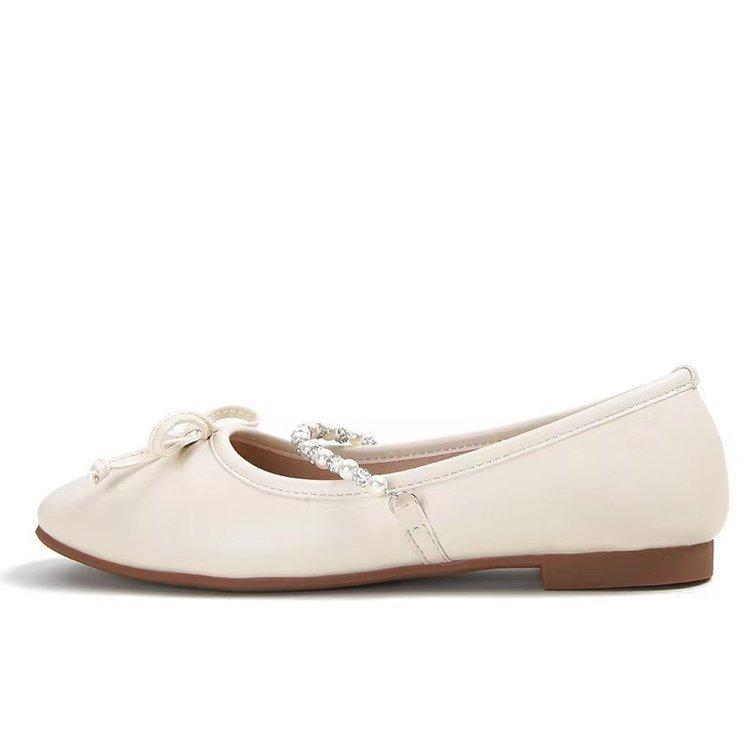 

Туфли-лодочки Xiaoxiangfeng женские 2025 новые весенне-осенние жемчужные французские ретро с квадратным носком на плоской подошве балетки Мэри Джейн туфли бабушки 40