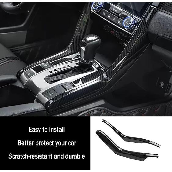 Car Accessories Fit for Honda Civic 10th Gen 2016 2017 2018 2019 2020 2021 Interior Side Gear Shift Panel Strips Cover Trim Decals (Carbon Fiber