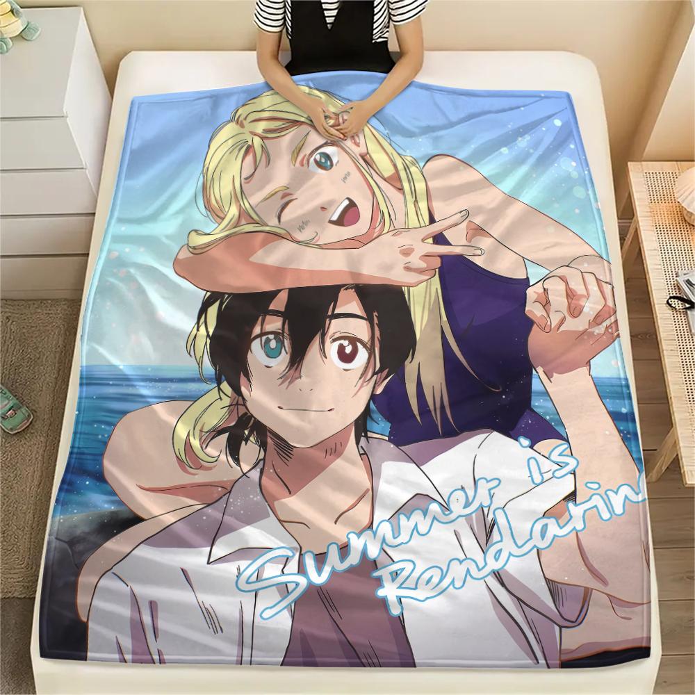 1PC Summer time Rendering Print Flannel Blanket, High quality All Seasons, Home Decor, Warmth and Comfort, Perfect for Christmas Gifts
