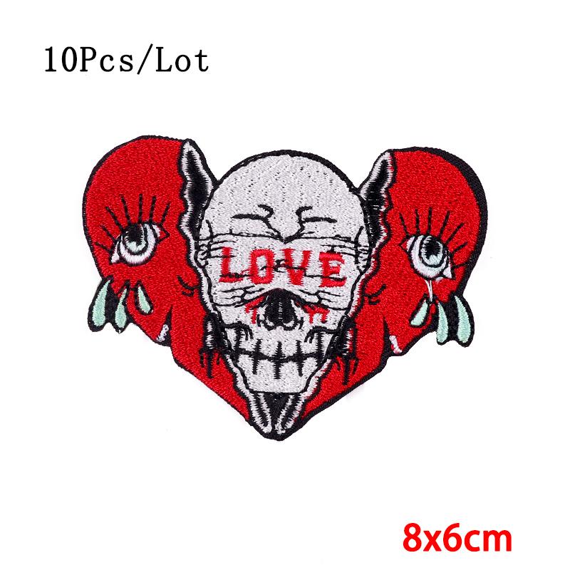 

10Pcs/Lot Punk Skull Patch Iron On Patches For Clothing Thermoadhesive Patches On Clothes Fusible Patch For Clothes Stickers DIY