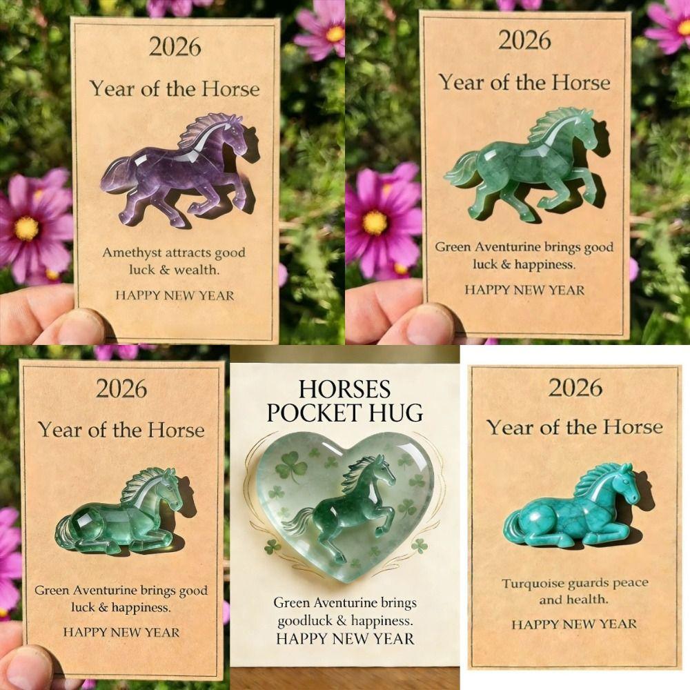 Hot With Card Lucky Crystal Horse Hand-Carved Mini Size Lucky Crystal Figurine Hand-Carved Horse Figurine Decorative Gift