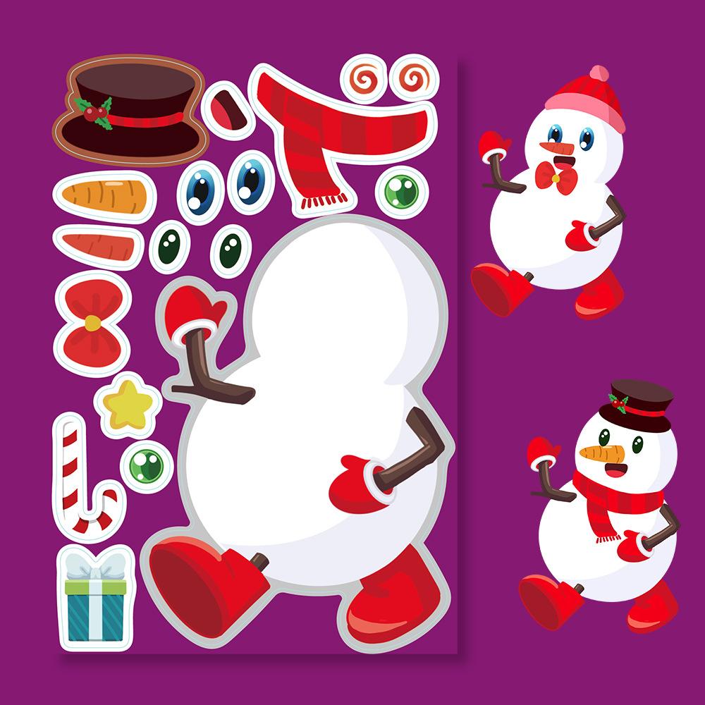 Non-Toxic 8Pcs Christmas Puzzle Stickers Kids Cartoon Santa Snowman Xmas Tree Stickers Party Decoration Diy Assemble Waterproof Stickers