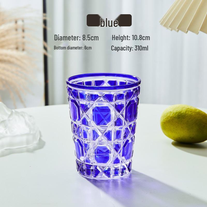 European Style Gift Box: Colorful Plaid Whiskey, Beer, Liquor, and Water Glass Set with Hand-Engraved Floral Designs.