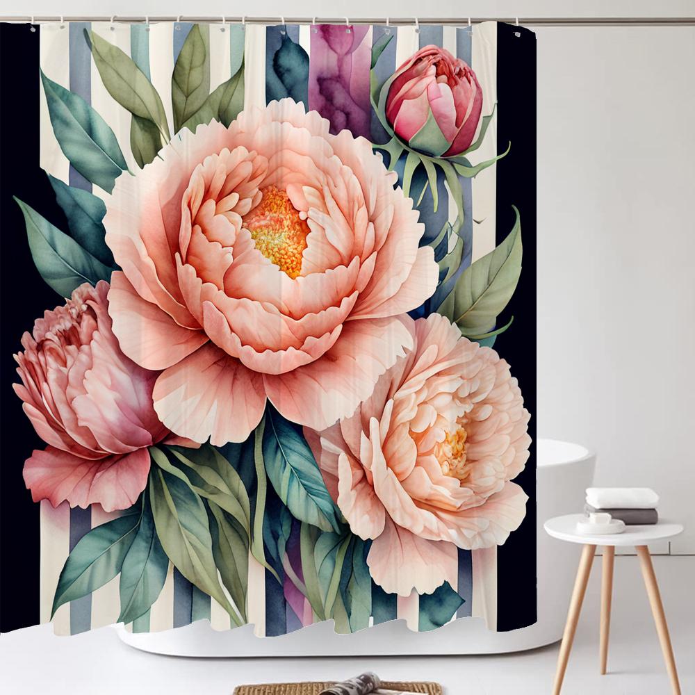 Watercolor Flower and Rose Print Shower Curtain Waterproof Shower Curtain Bathroom Partition Curtain Bathroom Decor Accessories