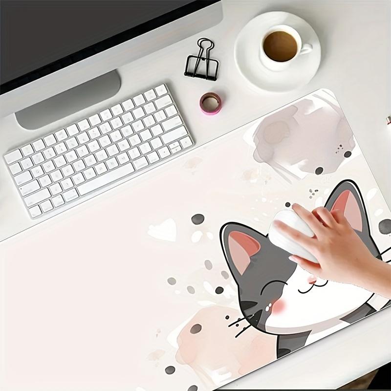 Large Cartoon Cat Mouse Pad with NonSlip Rubber Base Stitched Edges Multifunctional Desk Mat for Gaming Office