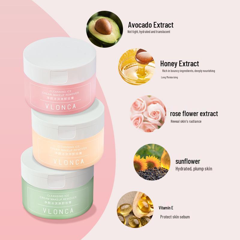 VLONCA Ice Cream Cleansing Balm for Eyes, Lips & Face - Gentle Makeup Remover for Sensitive Skin.
