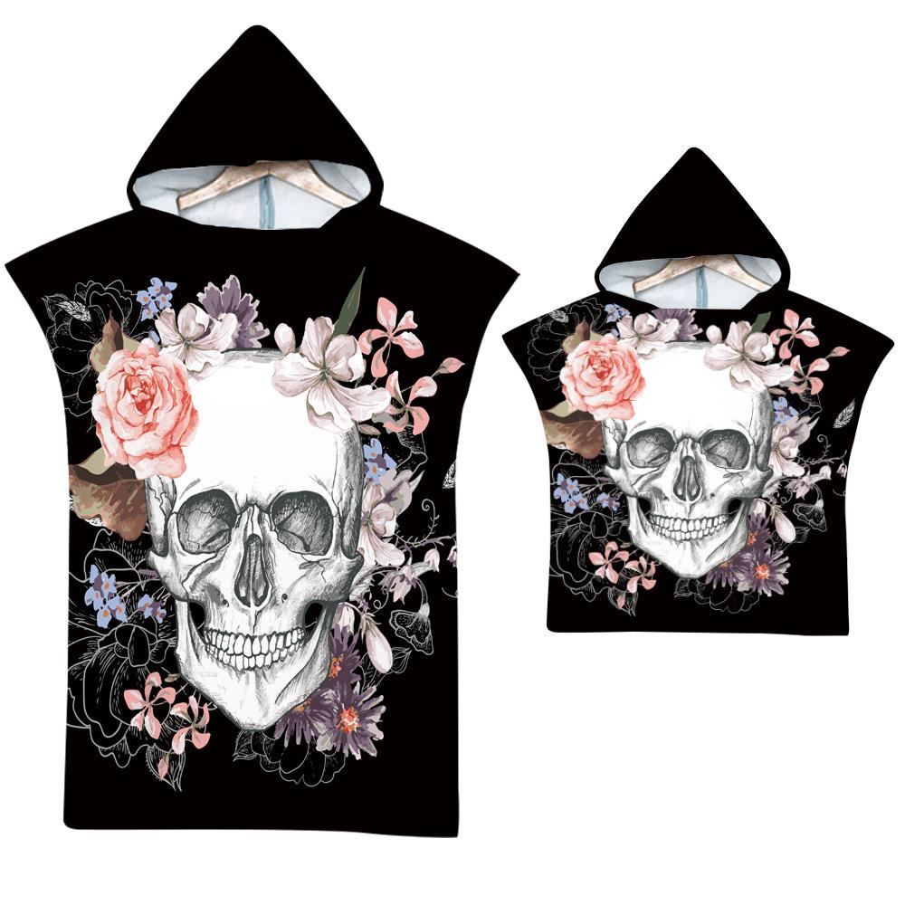 Textilien Unisex Kids Skull Skeleton Microfiber Beach Towel Quick Dry Hooded Cloak Wetsuit Adult Kid Poncho Bathrobe Large Bath Towels For Swim Surf 75Cm