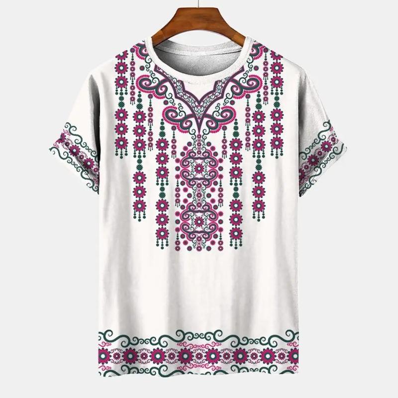 Summer Men s Vintage T-shirt Ethnic Style Printed Top Street Fashion O-Neck Short Sleeve Leisure Holiday S
