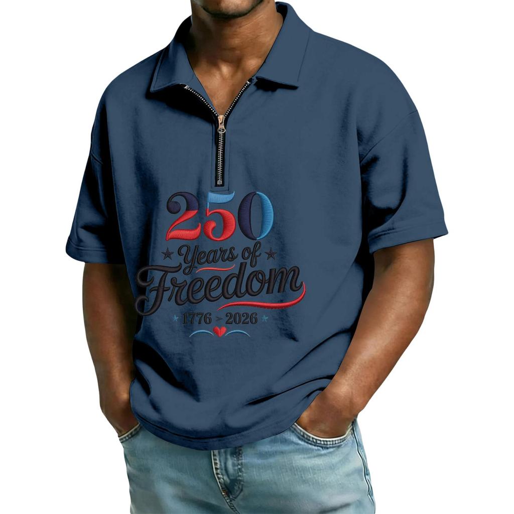 Men's Casual Loose American Independence Day Printed T-shirt Lapel Short Sleeve Daily Tops