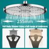 10 Inches Big Panel Supercharge Top Shower Head Silver 5 Modes High Pressure Large Flow Waterfall Bathroom Handheld Showerhead