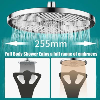 10 Inches Big Panel Supercharge Top Shower Head Silver 5 Modes High Pressure Large Flow Waterfall Bathroom Handheld Showerhead